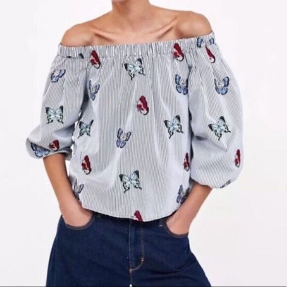 Zara Embroidered Butterfly Off The Shoulder - Picture 1 of 5